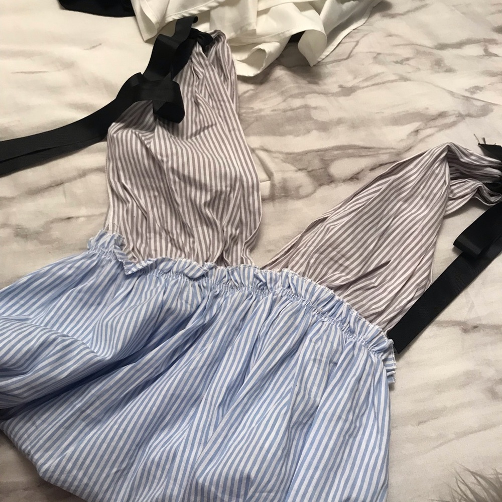 Tie Shoulder Striped Plunge Peplum Top